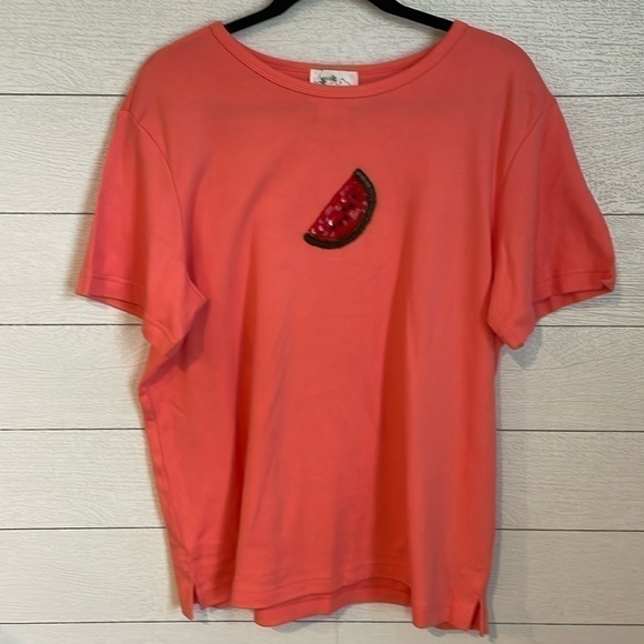 The Quaker Factory Vintage 90's Women's Pink sequin summer 100% cotton sz L - Picture 1 of 6